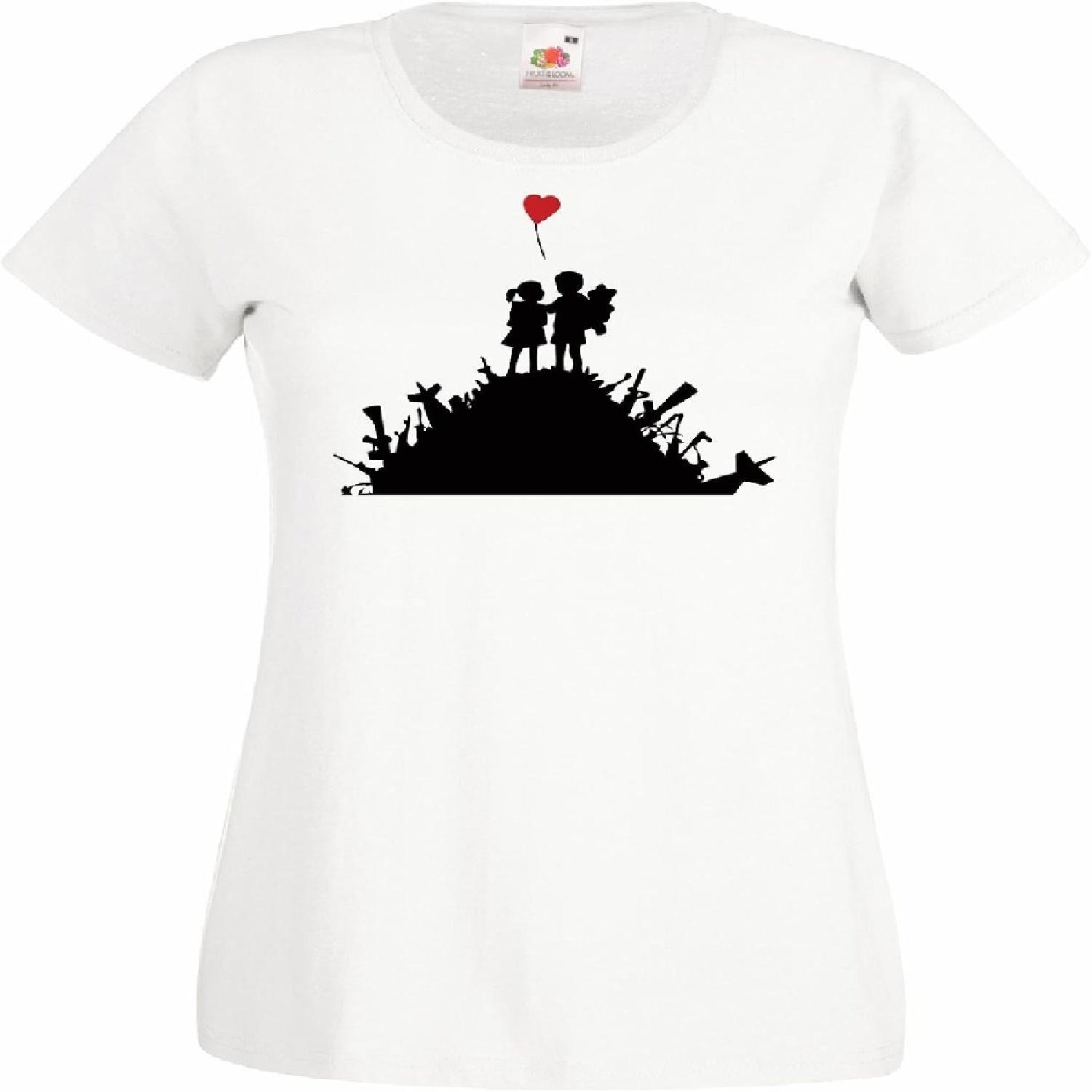 Womens T-Shirt Banksy Street Art Graffiti, Warfare Children Playground Shirt S