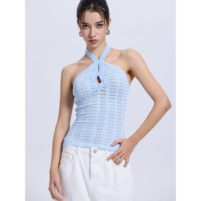 Za2025 Summer New Women Clothes Versatile Slim Fit Stretch Tight Neck Collar Backless Sleeveless Vest Style Top