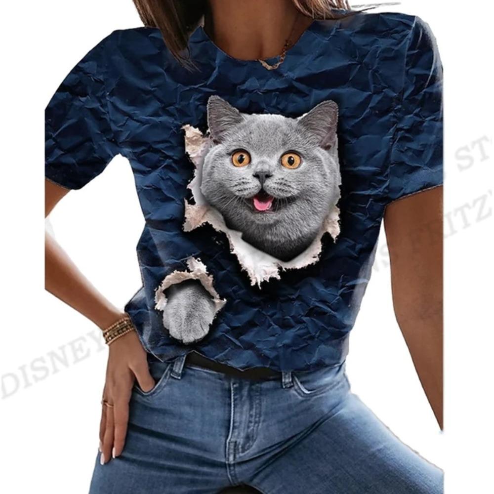Summer Cat 3d Printing T-shirt Women's Fashion Loose Harajuku Short-sleeved Top T-shirt Suitable for Daily Casual Clothing