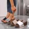New Summer Women's Plus Size Chunky Wedge Heel One Wide Strap Slide Sandals
