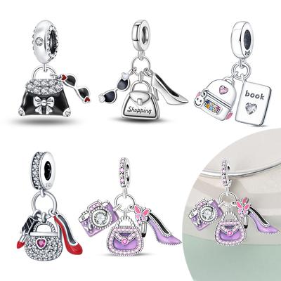 Plated 925 Silver High Heels Charms Fit 925 Charms Bracelet Beads Jewelry Gifts for Women
