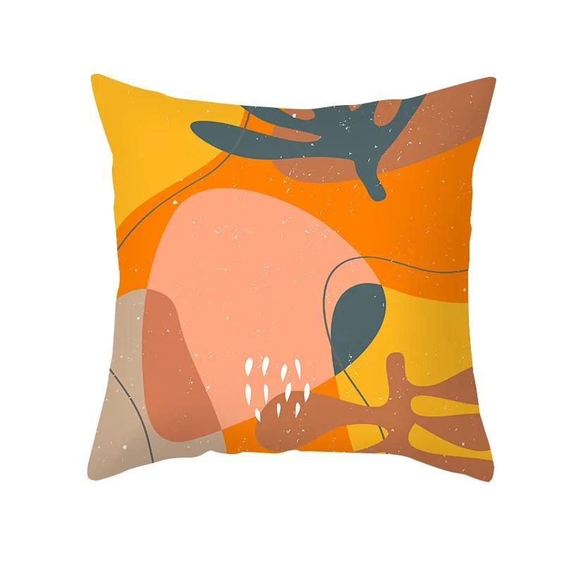 Nordic Orange Geometric Print Peach Skin Fabric Pillowcase Home Room Decoration Office Seat Living Room Sofa Cushion Cover