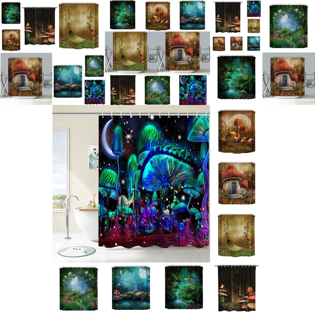 Verträumter Waldpilz Schaukel Polyester Digital bedruckter Duschvorhang