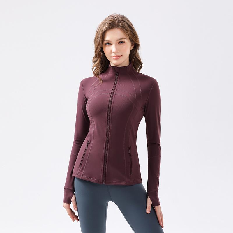 Women's Classic Stand Collar Yoga Sports Jacket - Elastic, Long-Sleeved Running & Fitness Top