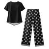 Women's Casual Two Piece Set Short Sleeve Round Neck Top with Printed Cropped Pants Comfortable Loose Fit Lounge Wear