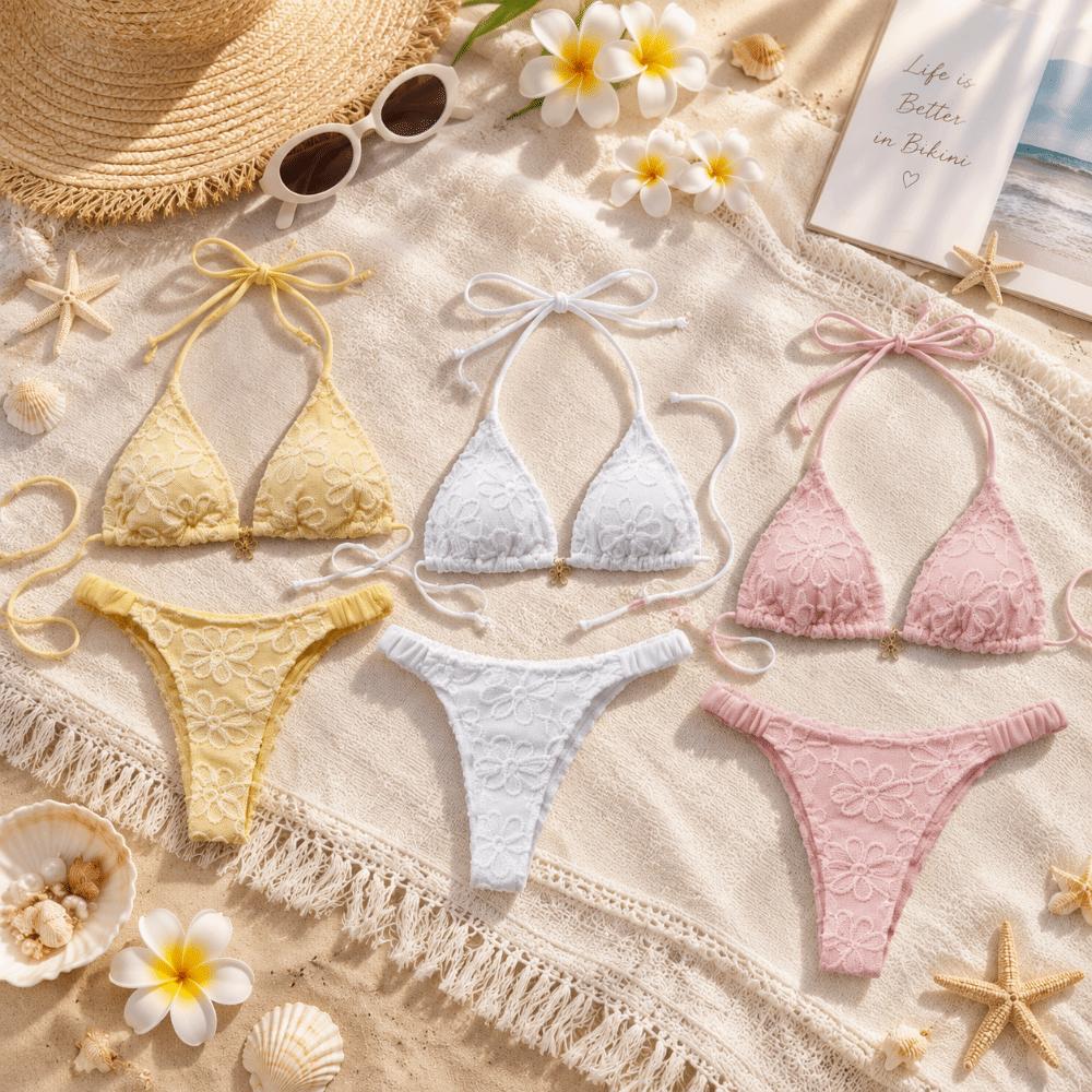 Deep V Halter Bikini Set Two-Piece Summer Beachwear Push Up Ladies' Swimwear Beachwear
