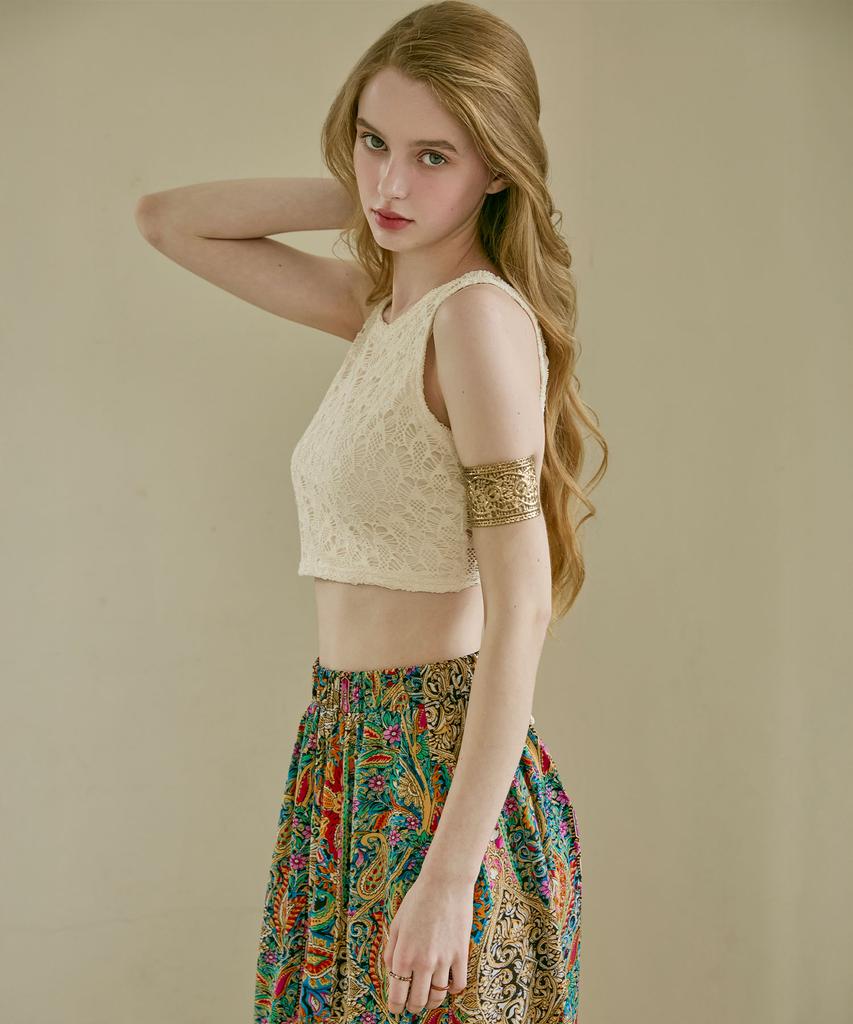 Bikini Bender Farid Crochet Back Ribbon Sleeveless Crop Top
