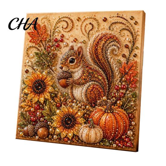 Relaxing Stress Relief Hobbies Autumn Faux Pearl Painting Kit, Fall Theme Art DIY Kit for Handmade Wall Decor Adults, Fox Pumpkin 3D Craft Set