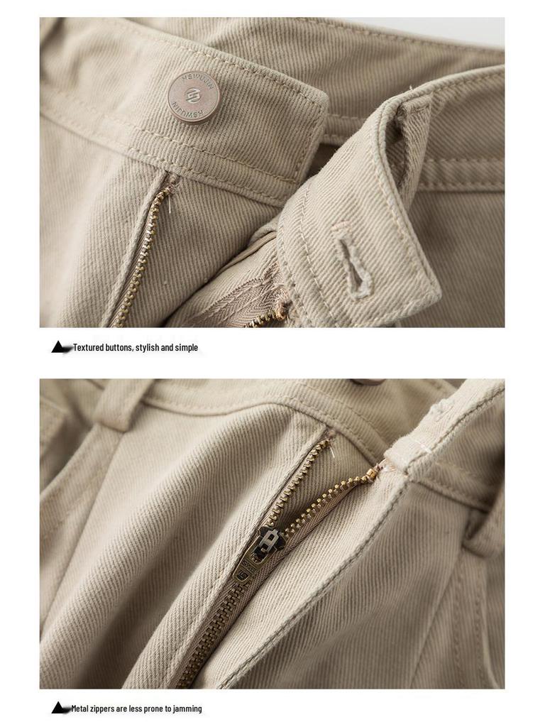 Yi Fei Women's High-Waist Slimming Cotton Trousers - Solid Color, Korean Style, Petite Spring 2026