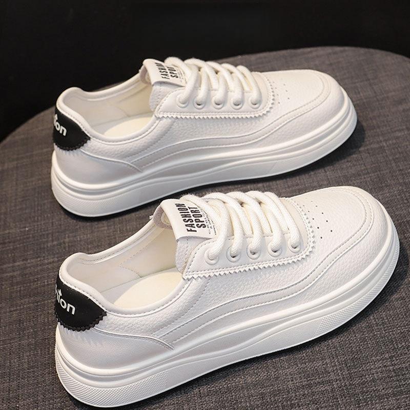 Fashion Fashionable White Sneakers 2025 New Autumn Women's Casual Shoes Breathable Lace Up Tennis Sneakers Women Flat Shoes White Flats