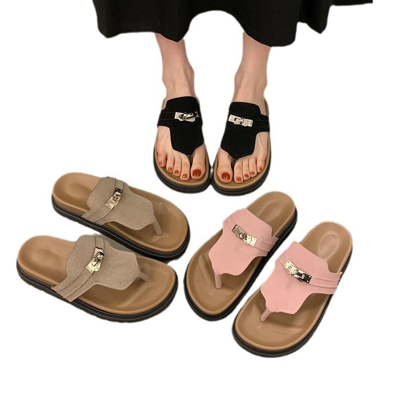 thick-soled toe slippers, women wear summer beach shoes, two sandals, small casual lazy muffin half slippers