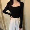 Women Sweater Pullover Long Sleeve Top Square Collar Casual Fashion Women Jumper Sexy Knitwear Sweater Tops