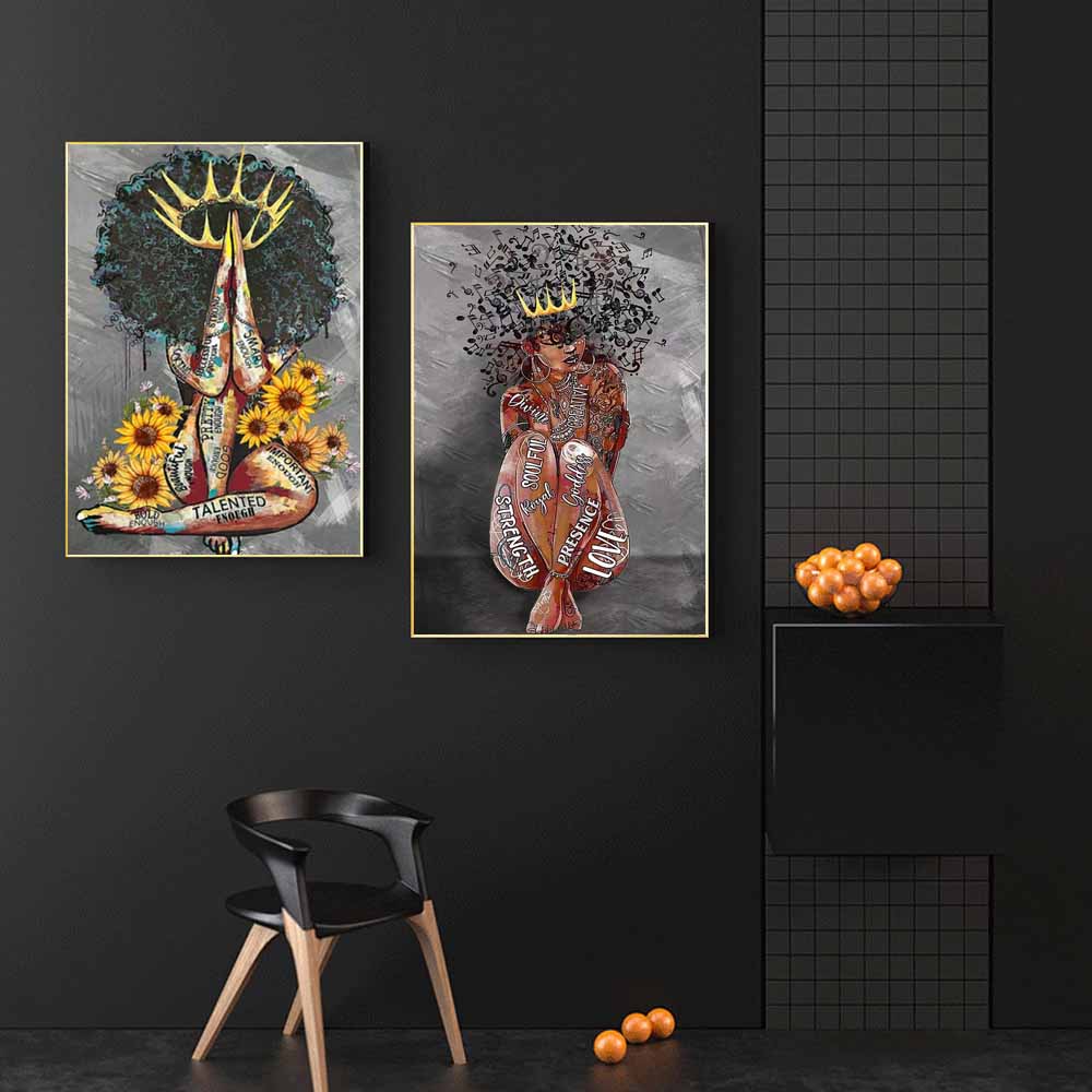 Graffiti-Kunst, abstrakte Figur, Leinwandmalerei, Kronengöttin, Wandkunst, Poster, einzigartige Frisur, sexy Mädchen, Heimdekoration, Wandbild, kein Rahmen