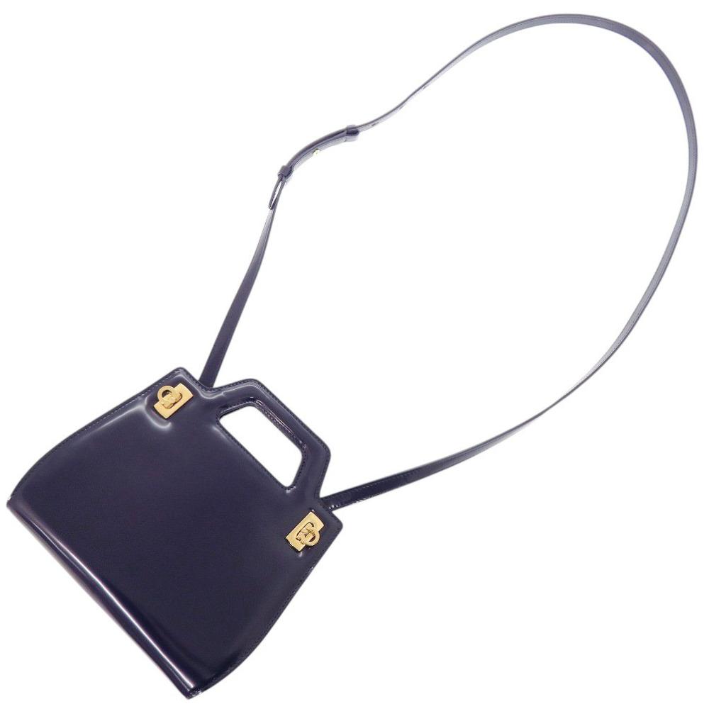 Used AUTHENTIC Salvatore Ferragamo 213485 Gancini Wanda Mini Hand Bag blue Leather