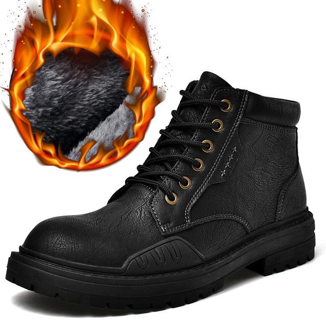 

Мужские ботинки Теплые зимние мужские туфли Кожаные Мужские повседневные кроссовки На шнуровке Обувь на платформе Модные Теплые Снежные Мотоциклетные ботинки 44