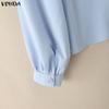 VONDA Womens Casual Tie Up V Neck Long Sleeve Casual Office Shirts Blouse