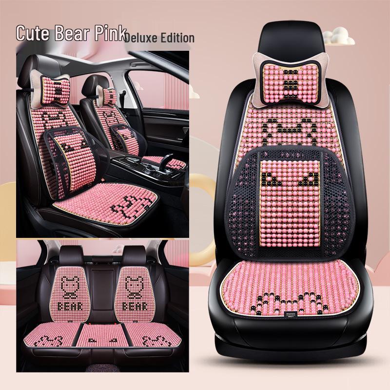 Cartoon Bear Wooden Bead Car & Office Cushion Set - 3-Piece, All-Season