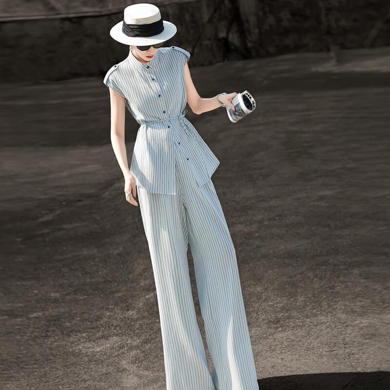 Lanser Women's Striped Linen Blend 2-Piece Set