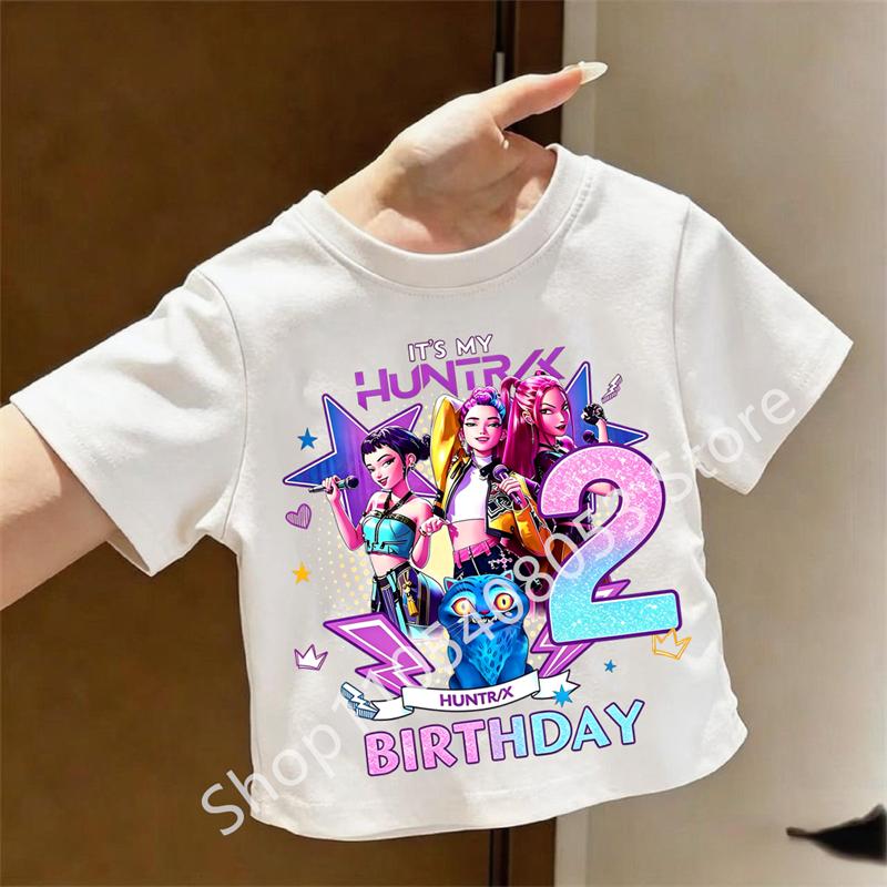 2026 summer Casual Kpop Hunters girls boys T-shirt with Birthday Number Print (1-9) for Children Short-sleeved Shirt