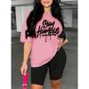 Summer Ladies Letter Printed T-shirt Loose Large Size Casual Round Neck Short-sleeved Ladies Top