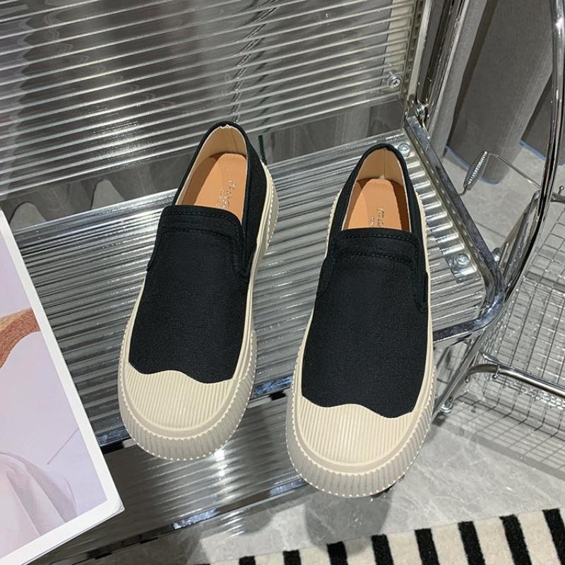 Thick Soled Canvas Biscuit Shoes Loafer Shoes for Women's Design Sense Board Shoes Color Matching Slip On Flats Casual Loafers