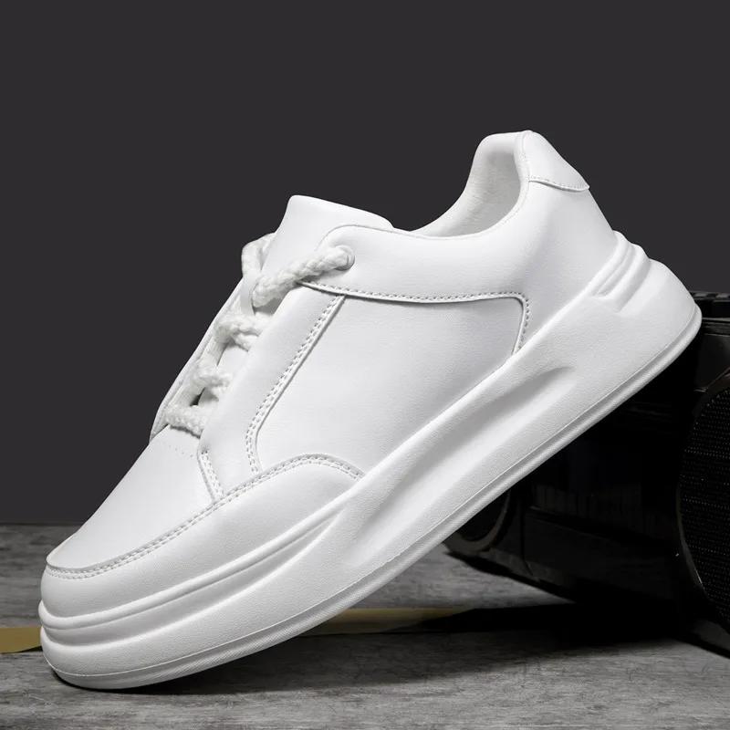 

Мода Fujeak Мужские черные туфли 2024 Новые повседневные кроссовки на толстой подошве со шнуровкой Универсальная кожаная обувь Вулканизированные мокасины Zapatos Hombre 46 белый