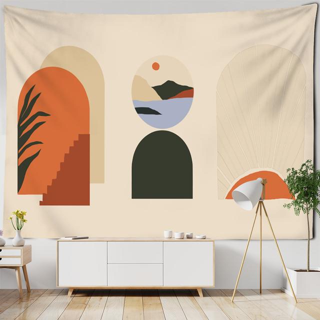 Ilustrație de linie simplă Tapiserie Agățat pe perete Pictură în ulei retro Stil boem În Decorul casei Fundal pânză