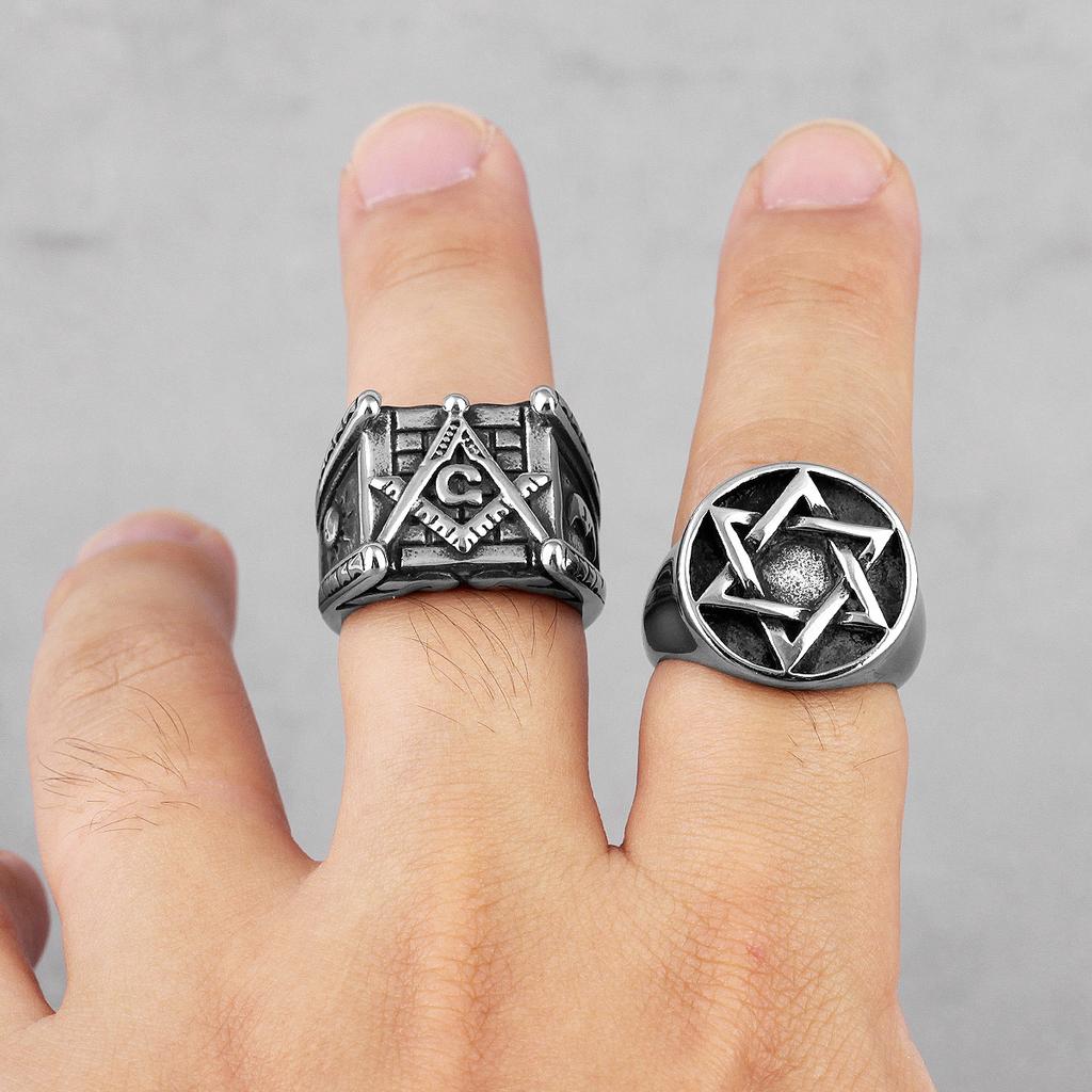 Judaísmo Hexagrama Estrella de David Acero Inoxidable Anillos para Hombre Religión para Novio Hombre Joyería Biker Creatividad Regalo