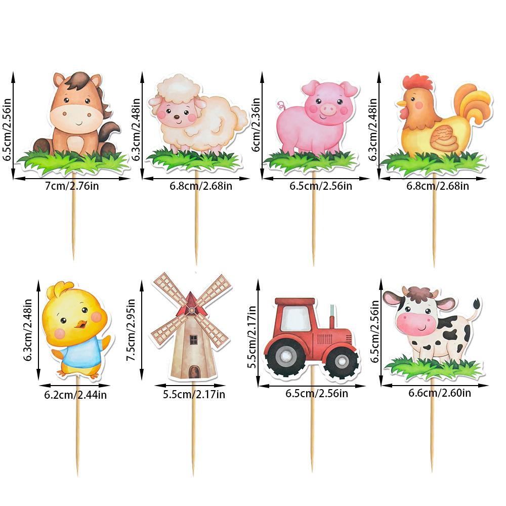 

8pcs Farm Animal Cake Decoration Cow Pig Chick Sheep Figures Tractor Cake Topper Kids First Birthday Party Farm Themed decor