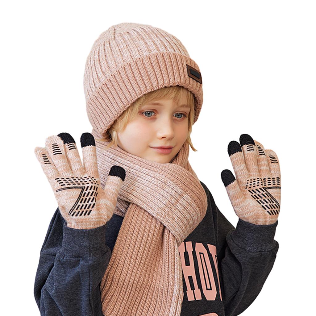 3pcs Children's Soft Knitted Hats Scarf Gloves Set Windproof Warming Kid Three Piece Set Beanie For Outdoors School Sports