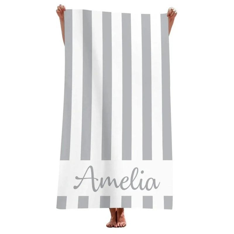 Name Beach Towel Navy Stripe Polyester Bath Towel Quick Dry Sandproof Large Blanket for Summer Vacation Seaside Gift Towel