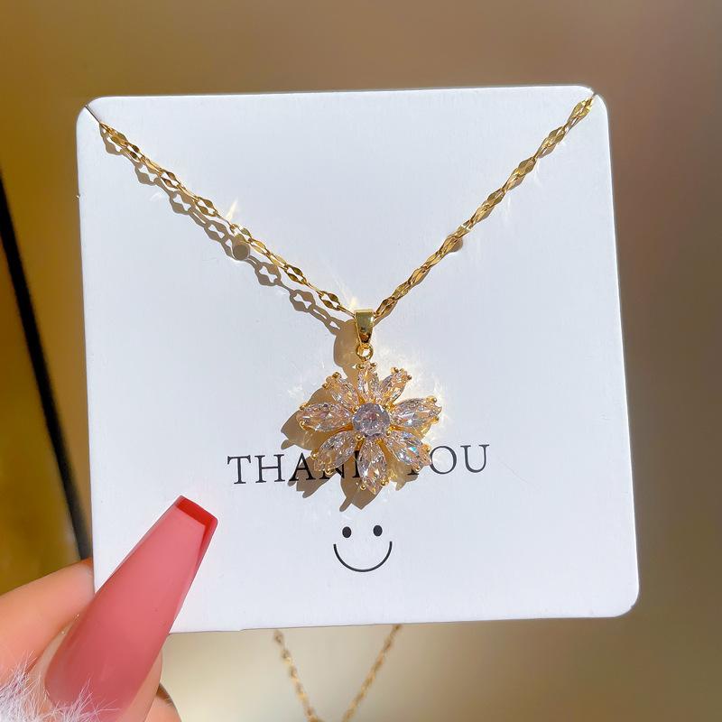 Light Luxury Flower Full Diamond Zircon Light Luxury Design Versatile Korean Style Niche Design Live Necklace