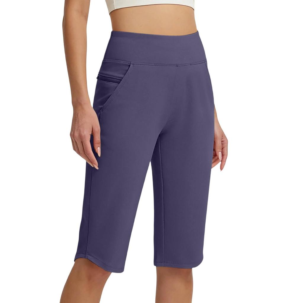 Women High Waist Wide Leg Casual Athletic Bermuda Shorts with Pockets Relaxed Fit Knee Length Lounge Pants for Daily Wear
