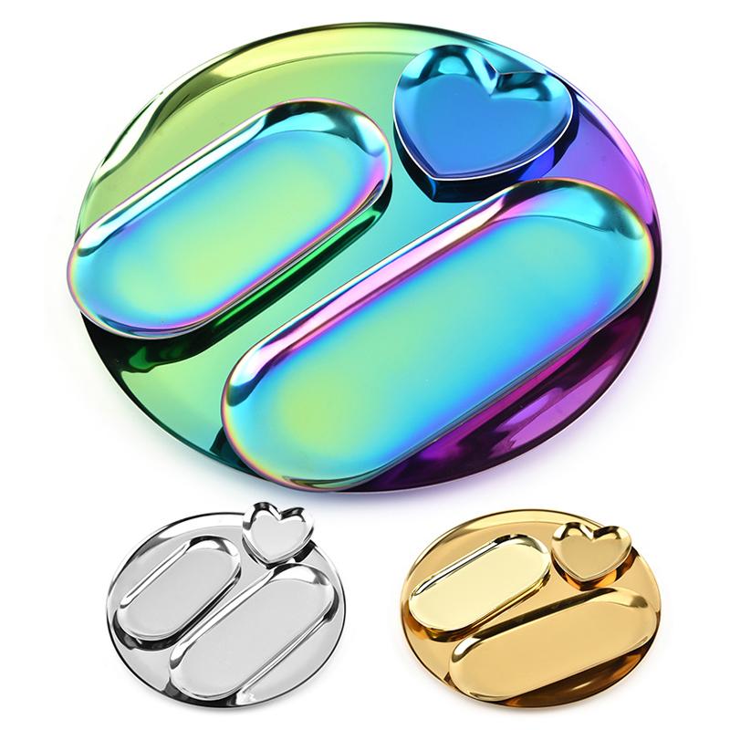 4Pcs/set Metal Storage Tray Oval Heart-shaped Tray Snack Fruit Cosmetics Jewelry Organizer Collect