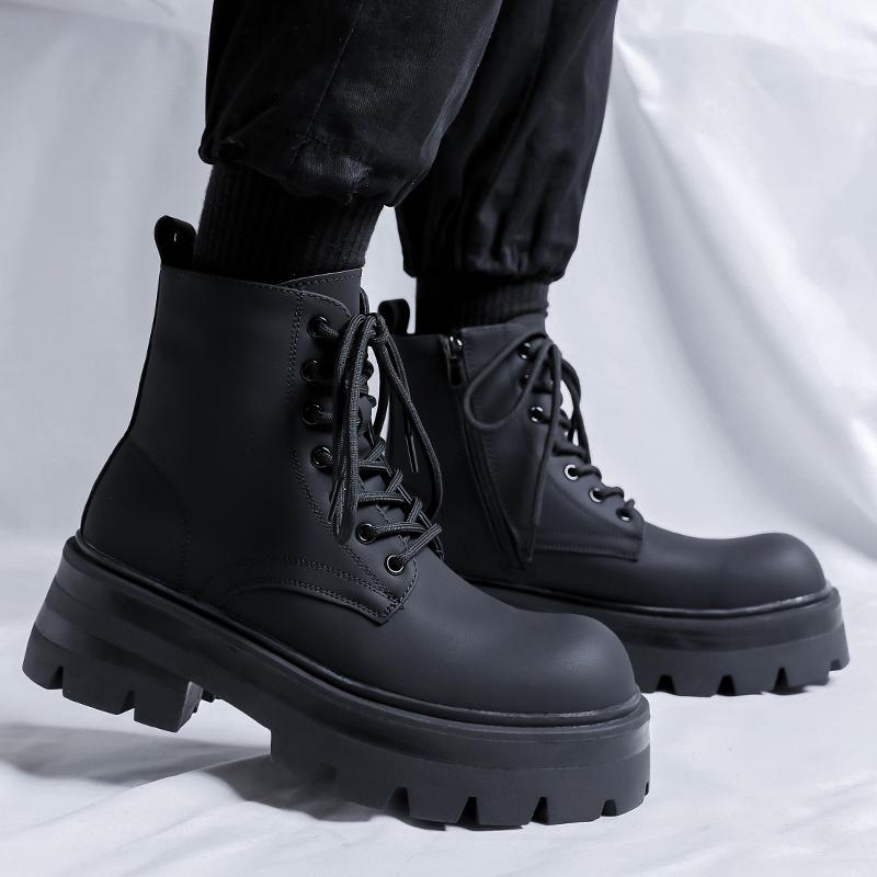 Hight Quality British Stress Style Ankle Boots For Men's Solid Black Hombre Daily Quality Casual Dress Height Increasing Shoes