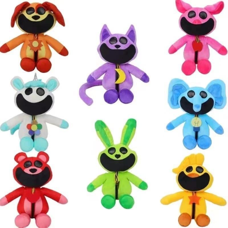 8 Smiling Critters Plush Toys Jumping House Cat Pup Bear Holding Plush Cat Pup Plush Doll Decoration Kawaii Soft Fill Toy Childr