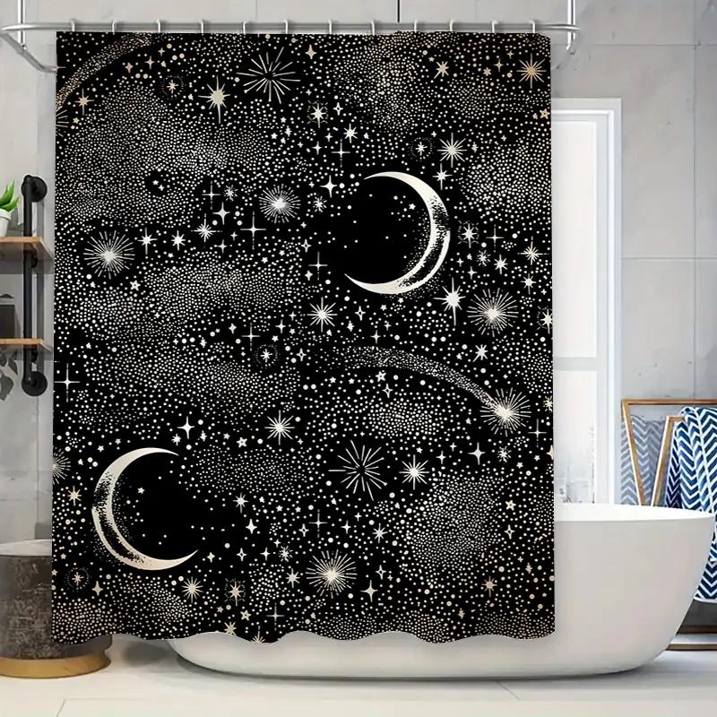 

Modern Bathroom Shower Curtain Set Grey Geometric Pattern Waterproof Fabric for Home Decor. W90XH180cm