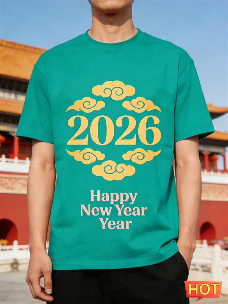 Simple Fashion New Year T Shirts For Men Trendy Holiday Wear 3D Printed Short Sleeve Tshirts Casual Oversized Crew Neck Tees