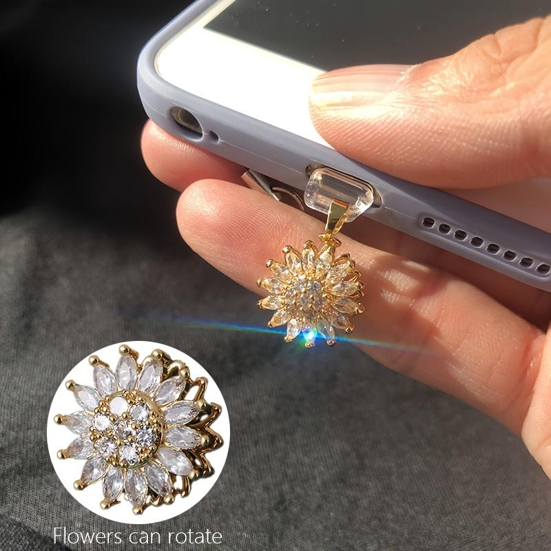 1pc Sparkled Rotatable Decompression Zirconia Phone Dust Plug - Mobile Phone Strap, Phone Dust Plug Charm