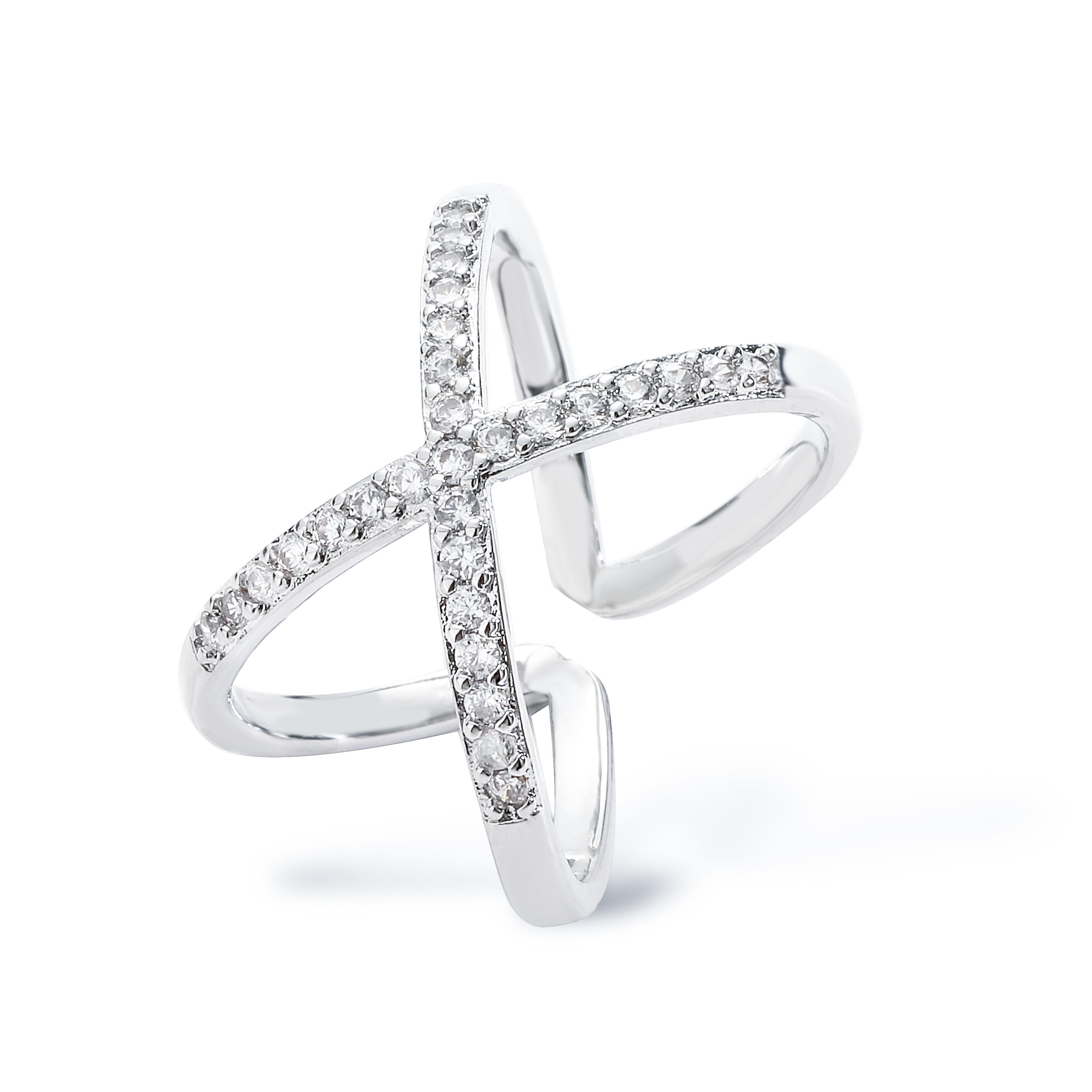 

HECHENG,Fashion X Shape Cross Crystal Rings for Women Creative Design Filled Zirconia Infinite Finger Ring Copper Plated Zircon