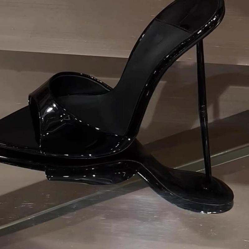 Summer New Patent Leather Open Toe Set Foot Non-slip Wear Wearing Slippers Women Sexy Pointy One-line High Heels