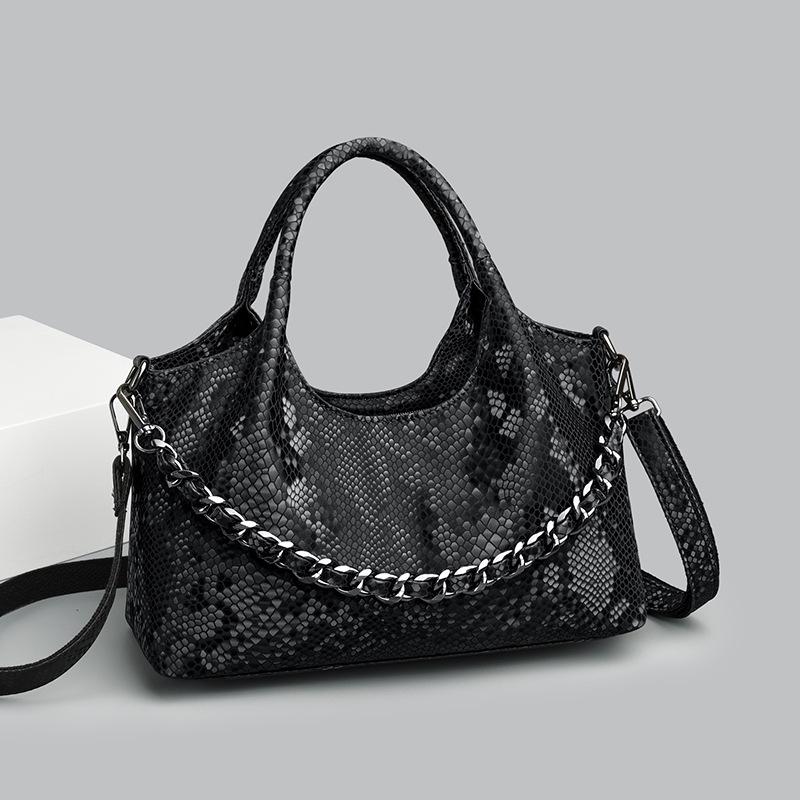 

Женская сумка-тоут из змеиной кожи: Трендовая сумка через плечо и кроссбоди большой вместимости - Универсальная, модная сумка для通勤 One Size чёрный