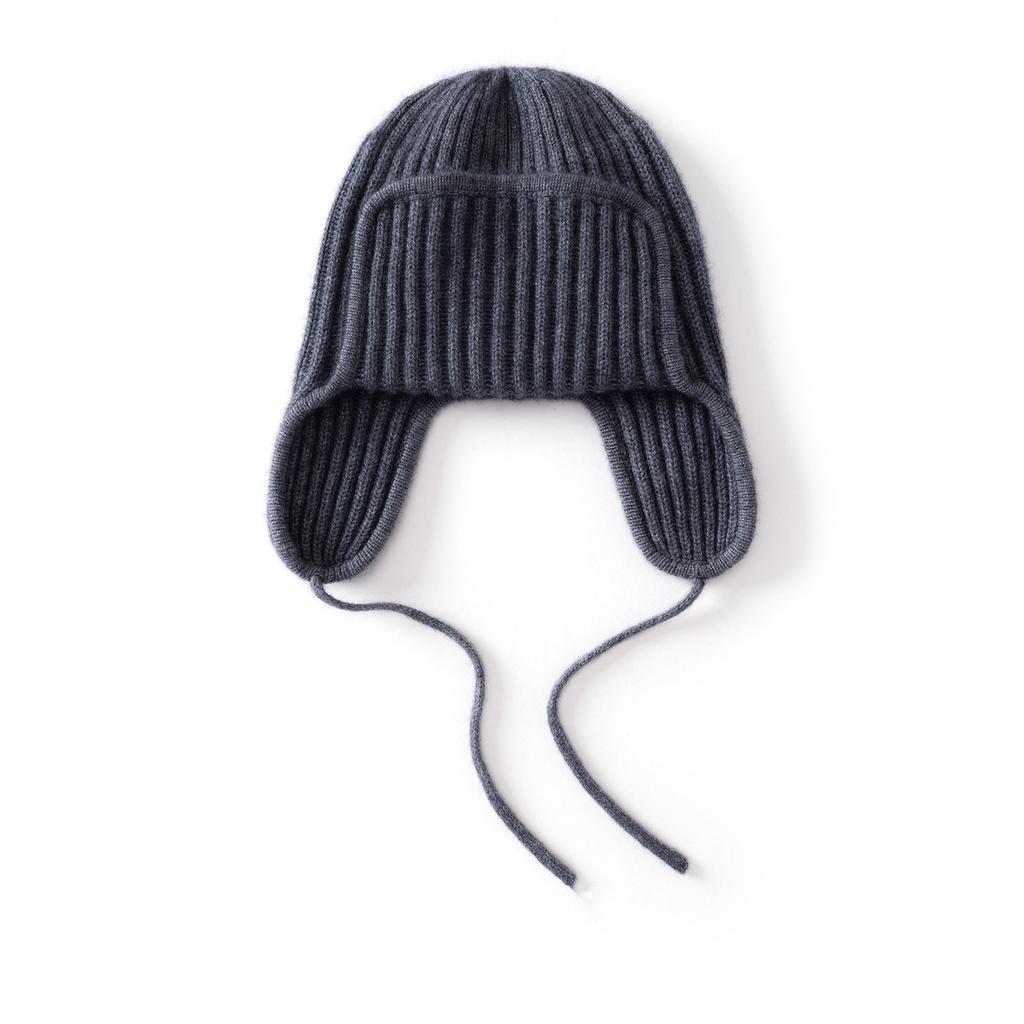 Cashmere autumn and winter new knitted hat women's versatile lace-up ear protection hat warm face little Lei Feng hat wool hat