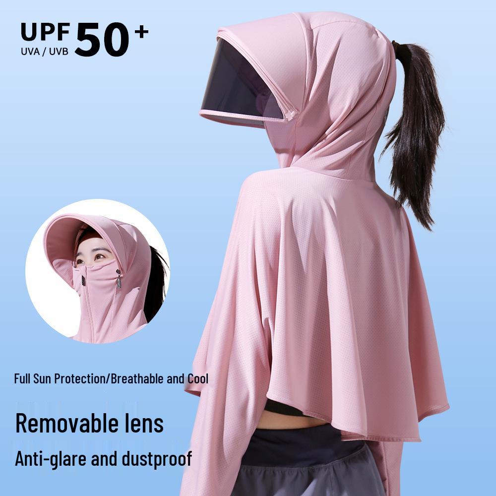 Women's Summer Ice Silk Sun Protection Clothing Set: Breathable Anti-UV Cycling Face Mask & Full Face Neck Guard.