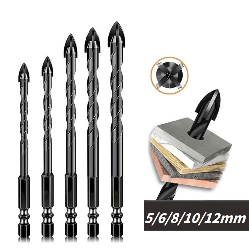 5pcs Carbide Cross Hex Tile Drill Bits for Glass Wood Brick 5/6/8/10/12mm with Hex Shank Anti-Slip Design for Electric Drills
