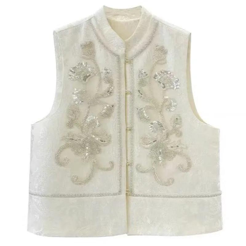 Women's Dingzhu Chinese Style Sequin Vest Summer Top Heavy Industry Embroidery Early Spring Chinese Style Top