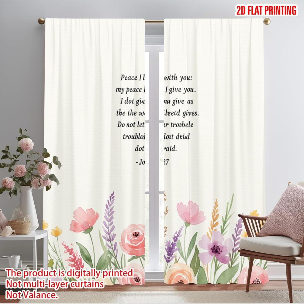 

2pcs 2D flat printing Party Curtain Peace Love Give Troubled Polyester Without Electricity Festive Holiday Use for Entryway Room 52.50×116.00 CM 2pcs