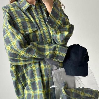 Women Shirt Lapel Long Sleeve Flap Pockets Single Breasted Shirt Plaid Print Loose Fit Breathable Comfortable Casual Fit Shirt