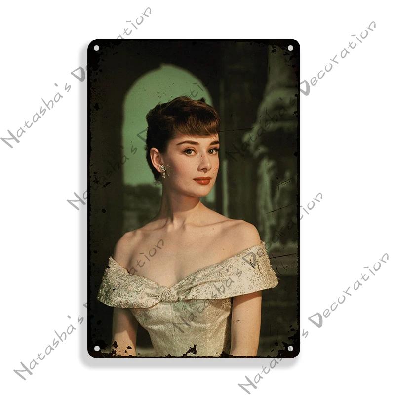 Audrey Hepburn Vintage Metallposter Ein Herz und eine Krone Film Retro Metallschild Rostiges Retro Poster Heim Bar Club Kino Wanddeko