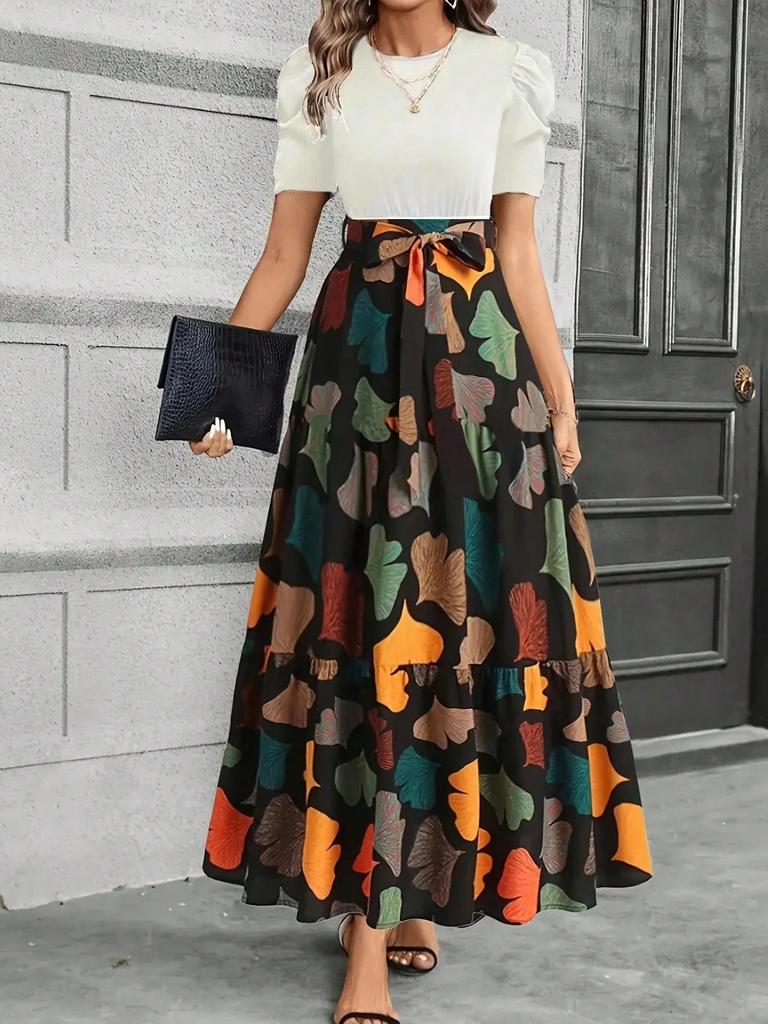 2026 European & American Short-Sleeved Round Neck Printed Dresses: Summer Women's Fashion.